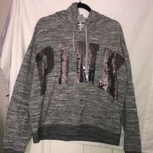 Victoria’s Secret PINK grey/black pullover & sweat pants sequin set, size M/L